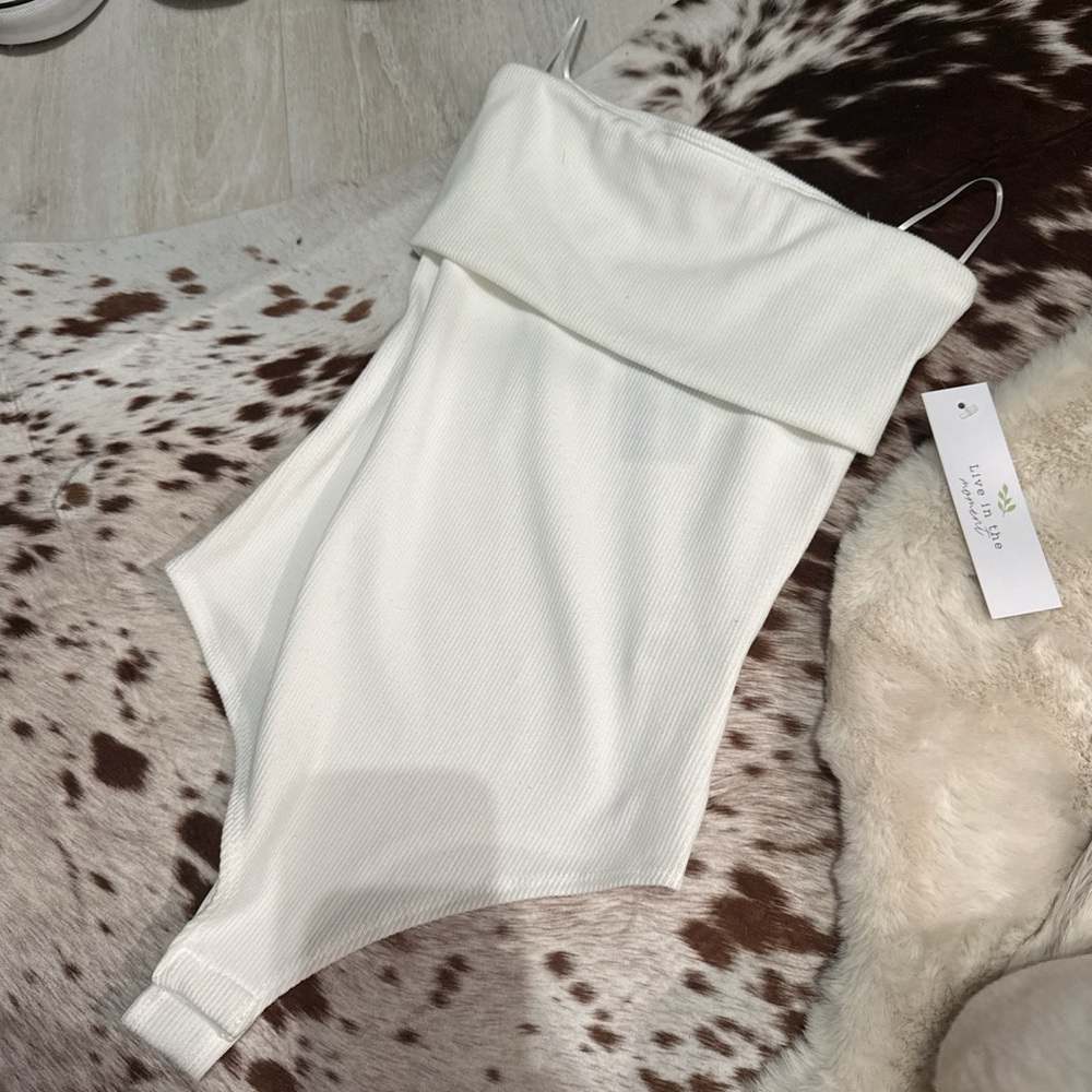 White Ribbed Bodysuit FREE PEOPLE